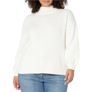 Funnel‎ Neck Sweater Womens Plus Size 2X Solid White Rib Knit Minimalist Classic